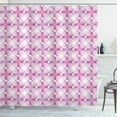 thumbnail image 1 of Abstract Shower Curtain, Swirling Spiral Patchwork Geometric Circular Curls Curves Repetition, Fabric Bathroom Set with Hooks, 69W X 84L Inches Extra Long, Fuschia White, by Ambesonne, 1 of 3