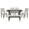 thumbnail image 6 of 6 Piece Dining Set with Bench, HANSHE Farmhouse Dining Table Set with Table, Bench, and 4 Cushioned Chairs, Wood Rectangular Table Chairs Set for Home Dining Room Kitchen Apartment Dorm, Espresso, 6 of 10