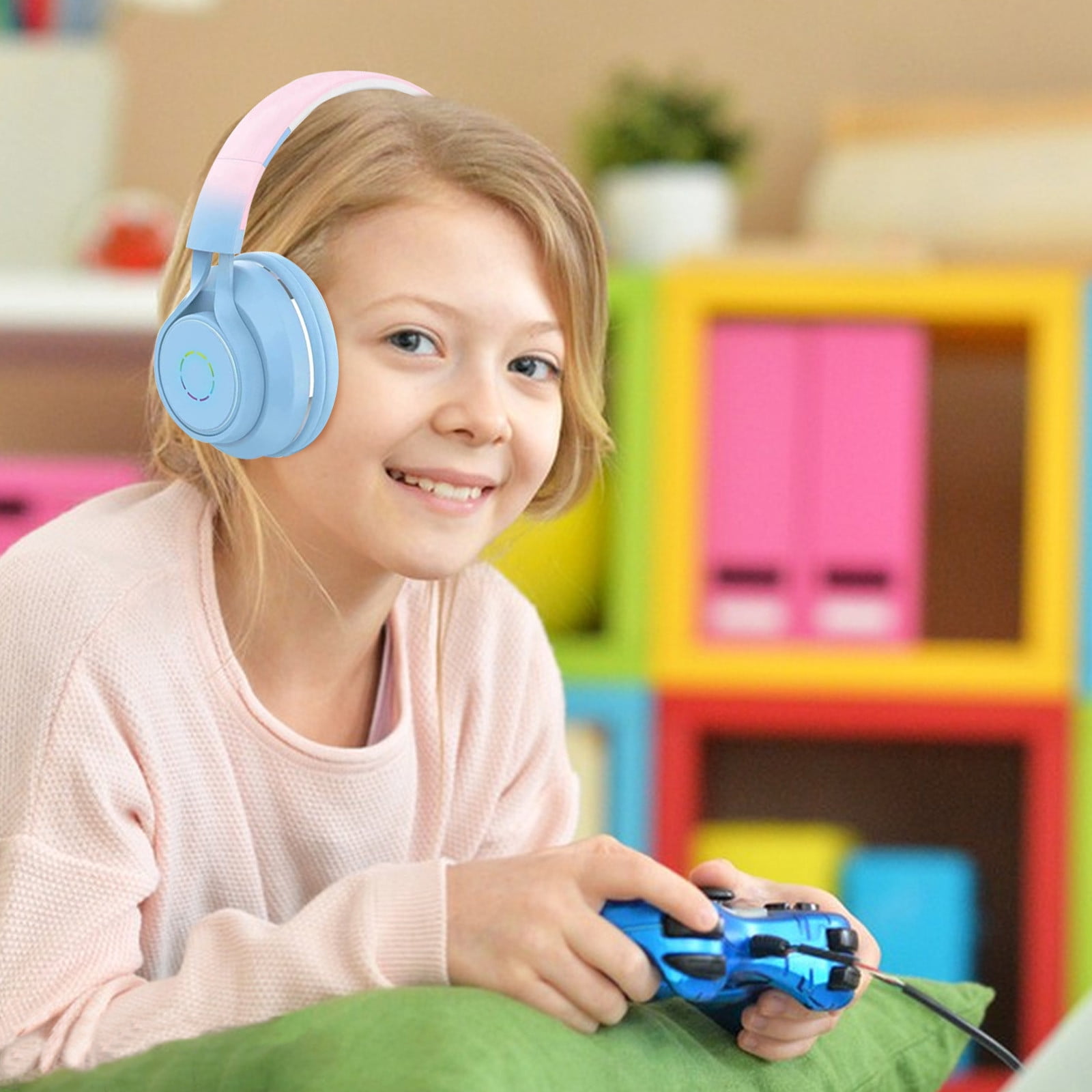 Wireless Over Ear Bluetooth Headphones with Microphone - Wireless Headset -Noise Reduction - Bluetooth, Wired,Built in Micro SD for Travel, Home, Work TV,PC,Gaming,Cellphone - Blue