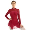 thumbnail image 2 of ZDHoor Womens Long Sleeve Skirted Leotard Dresses Figure Skating Gymastics Ballet Dance Costume Burgundy-A M, 2 of 7