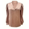 thumbnail image 3 of Women's Tops Dressy 2026 Deep V Neck Shirts Elegant Satin Blouse Business Work Tops Long Sleeve Formal Outfits, 3 of 5