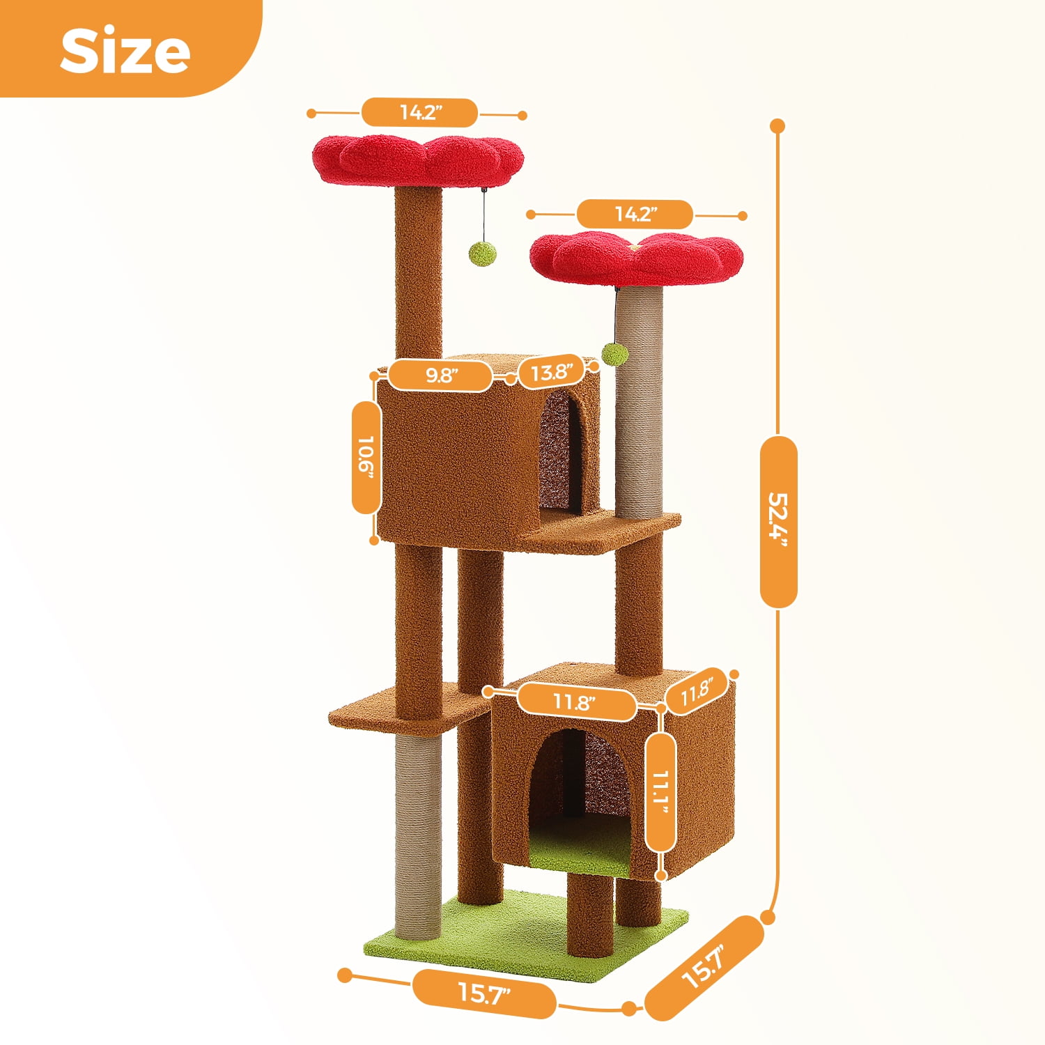 PEQULTI 52'' Flower Cat Tree for Indoor Pet Cute Cat Tower with Large Perch and Spacious Condo Brown