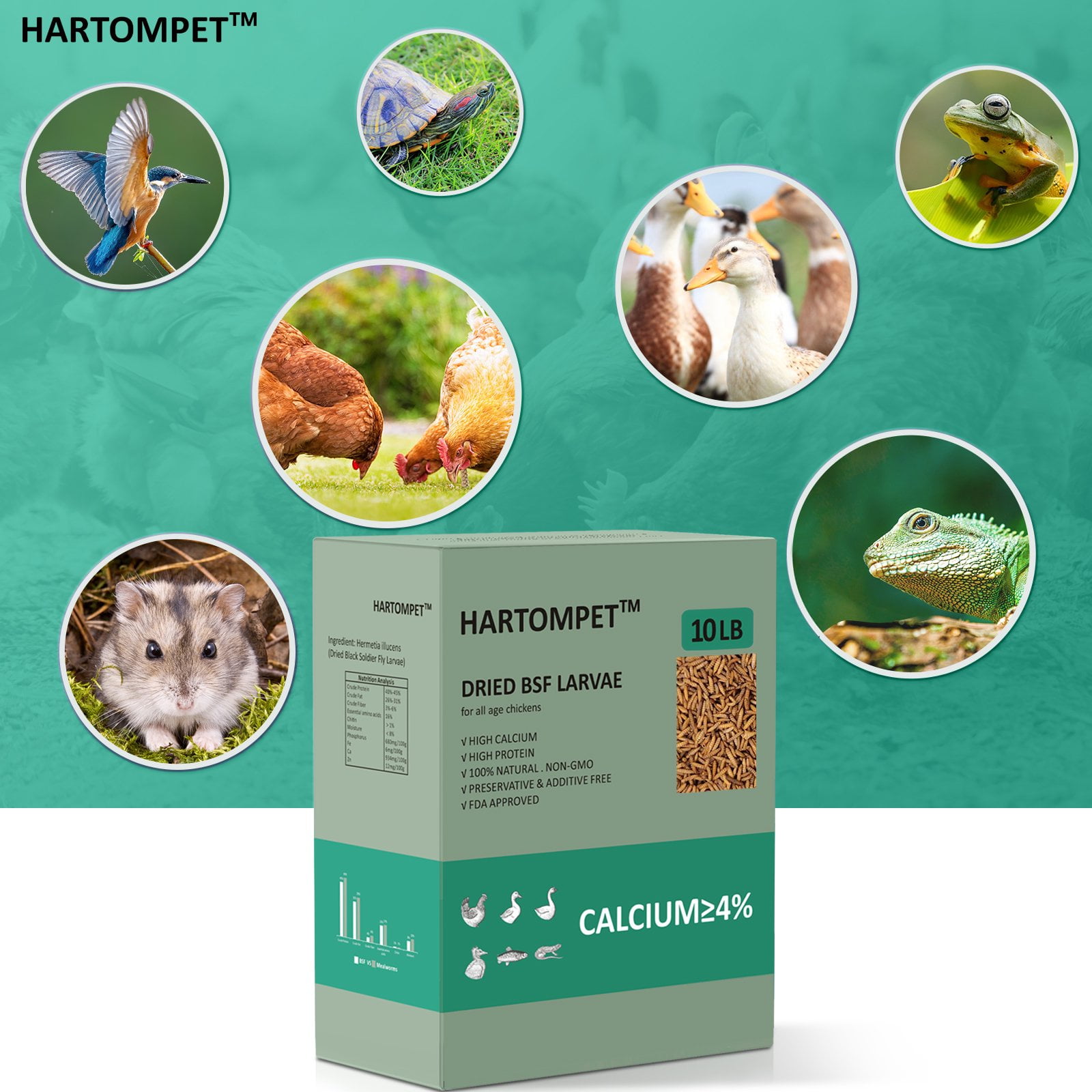 HARTOMPET 10LB Premium Dried Black Soldier Fly Larvae - 85X Calcium,Non-GMO Treat for Poultry Health