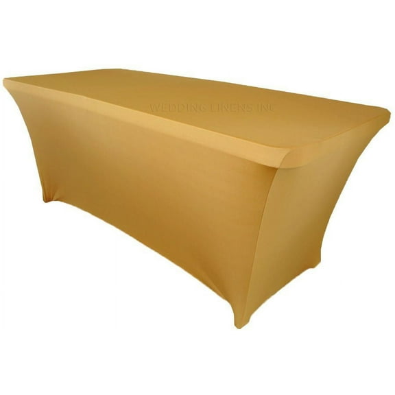 Wedding Linens Inc. (200 GSM) Premium 5 FT Rectangular Spandex Stretch Fitted Table Cover Tablecloths - Gold