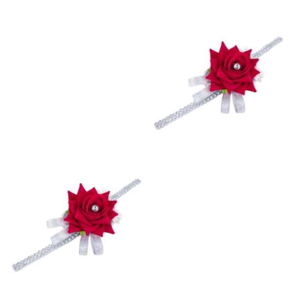 Pulseras de boda elegantes Sonducket para dama de honor flores de muñeca rojo blanco
