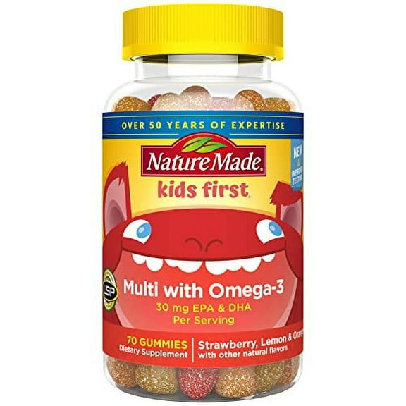 Nature Made First Multivitamin with Omega-3, Vitamins and Minerals for Nutritional Support, 70 Kids Gummies