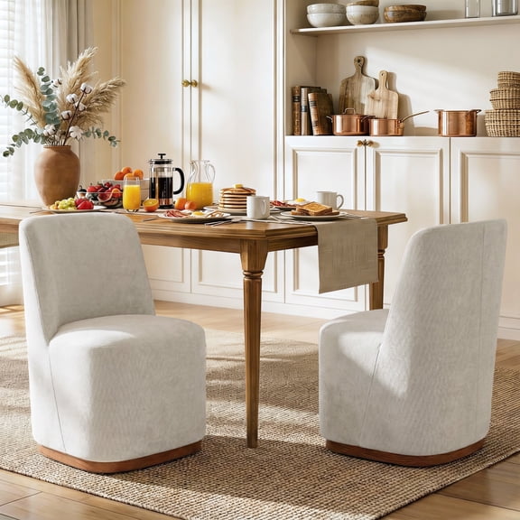 Christopher Knight Home Modern Armless Dining Chairs Set of 2, Chenille Fabric, Wood Frame, Beige