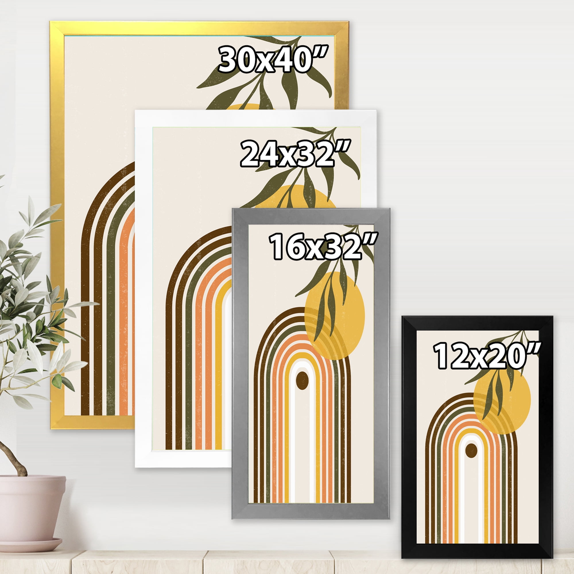 Designart 'Abstract Retro Rainbow With Yellow Sun' Modern Framed Art Print