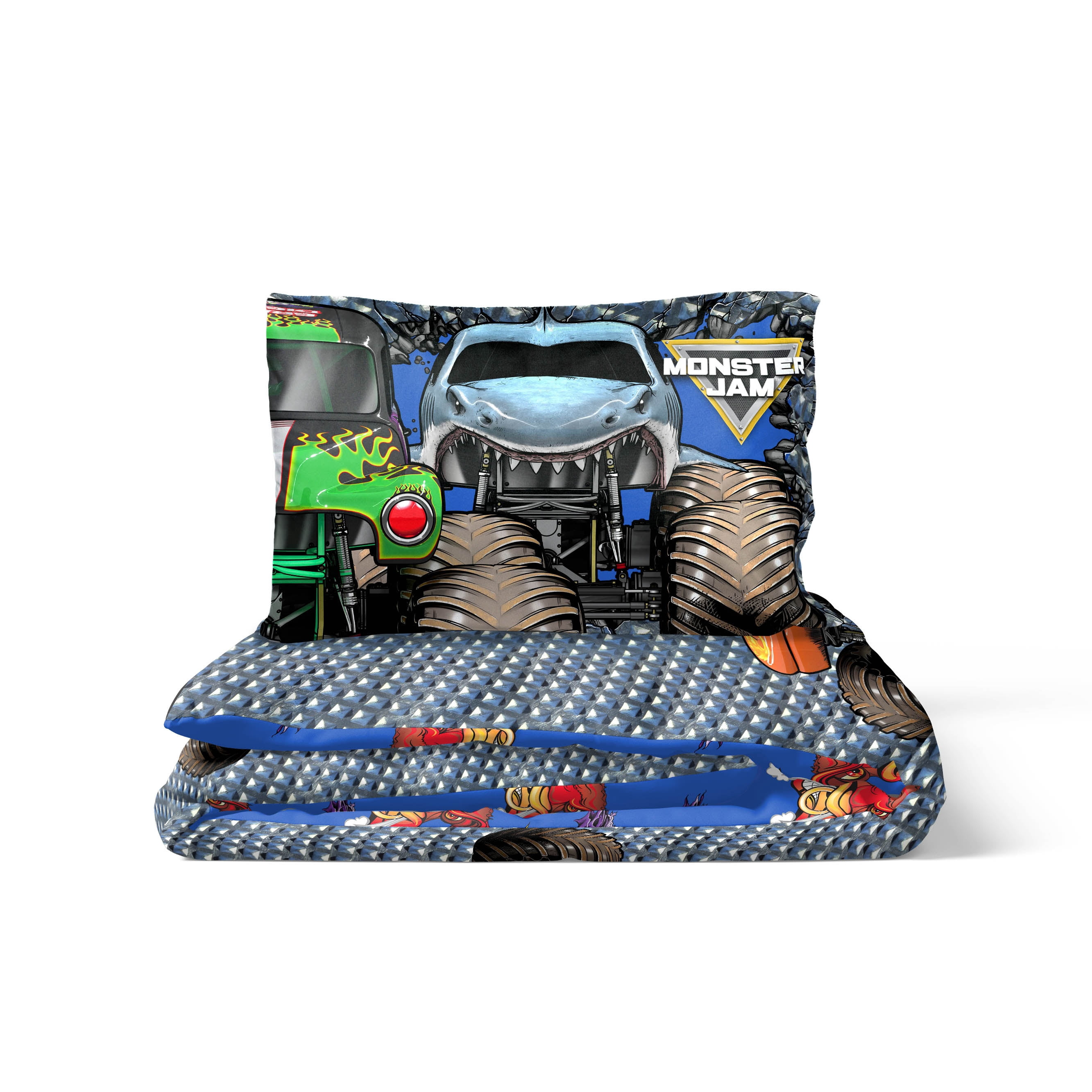 Monster Jam Smash & Mash Kids Multicolor 2 Piece Reversible Comforter and Pillowcase Bedding Set, Twin/Full