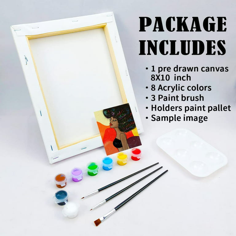 goldentime 4 Packs 8 inch Pre Drawn Canvas Kit Paint by Numbers for Kids  Stretched Canvaes with Picture Pre-Printed Acrylic Painting Set Age 8-12  9-12 4-8 4Packs 8x8
