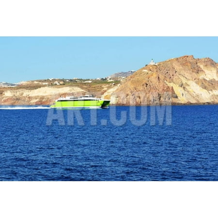 The Speed Ferry Going from Santorini Island, Greece Print Wall Art By