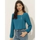 thumbnail image 2 of Blusa informal de manga larga con cuello cuadrado y pliegues en la parte delantera para mujer Azul XL, 2 of 6