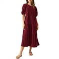 thumbnail image 2 of Wycnly Summer Dresses for Women Maxi Dress for Women Lantern Sleeve Loose Pleated Swing Maxi Dress Womens Trendy Solid Round Neck Short Sleeve Long Dress, 2 of 7