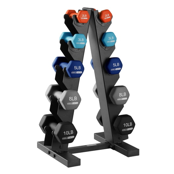 Open Box HolaHatha 2, 3, 5, 8 & 10lb Neoprene Dumbbell Set w/Storage Rack