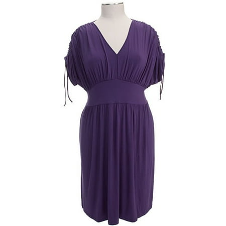 Women's Plus Cinched-Sleeve V-Neck Jersey Dress