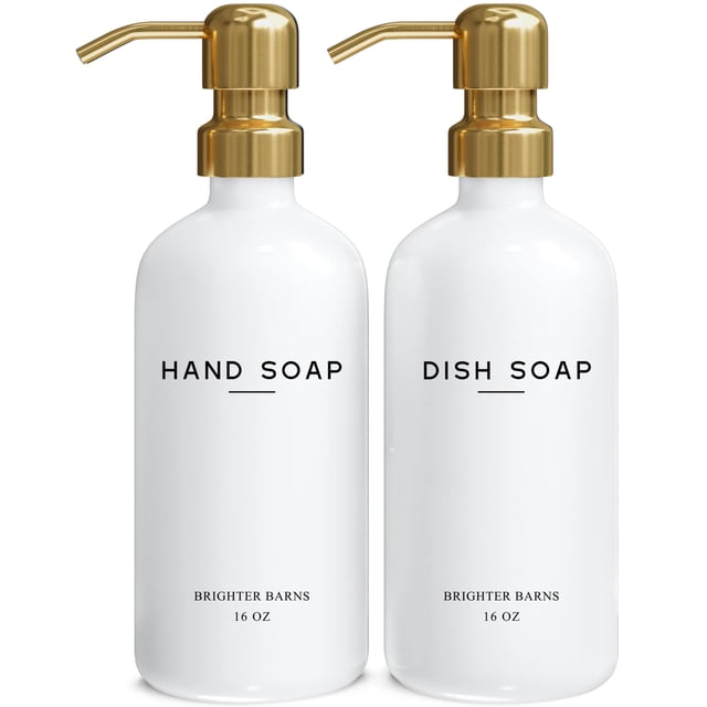 Set dispensador de jabón Brighter Barns Glass, color blanco/dorado, 500 ml