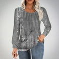 thumbnail image 2 of miqiqism Womens Vinatge Tops Trendy Pleating Round Neck Tunic Sweatshirts Juniors Comfy Long Sleeve Tshirts Flared Lightweight Casual Blouses Trendy Tees,Gray,Small, 2 of 4