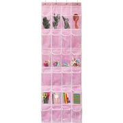 YIYI GUO Over the Door Hanging Shoe Organizer, 24 Large PVC Pockets Shoes Storage and Closet Organizer With 4 Unique Customized Strong Metal Hooks for Kitchen Accessory Holder - Space Saving Solution (Pink)