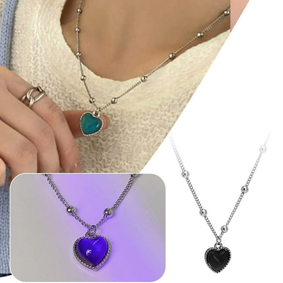LSLJS Temperature Sensitive Necklace Heart Shaped Necklace Temperament Hanging Neck Necklace Jewelry Styling, Gifts on Anniversary Valentines Day Christmas Birthday Mothers Day