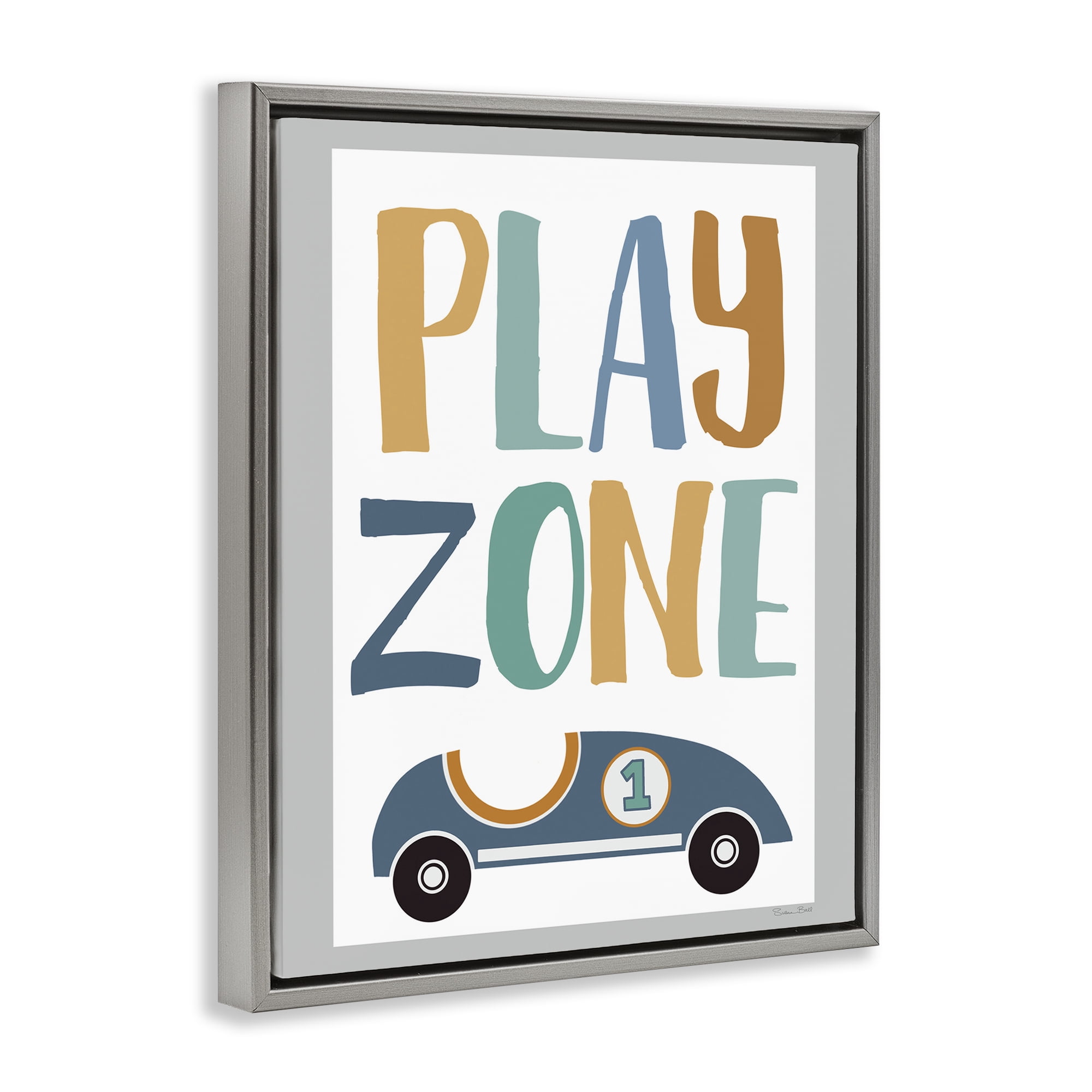 Stupell Industries Play Zone Racecar Gray Framed Floater Canvas Wall Art, design by Susan Ball