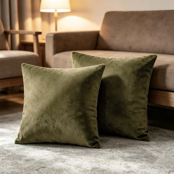 Nmkwnr 2 Pack Soft Velvet Decorative Throw Pillow Covers Square Cushion Case for Living Room Couch Bed Sofa, Light Green, 18" x 18"