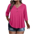 thumbnail image 1 of KyCheLot Women's V Neck Tops Fall Button Plus Size 3/4 Length Sleeve Solid Color Clothes Comfy Loose Hiking Tops, 1 of 6