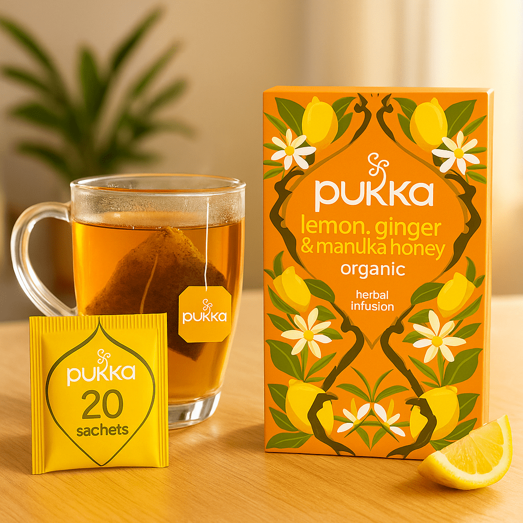 Pukka Organic Lemon, Ginger & Manuka Honey Tea Compostable Herbal Tea Bags 20 tea bag each (Pack of 2)