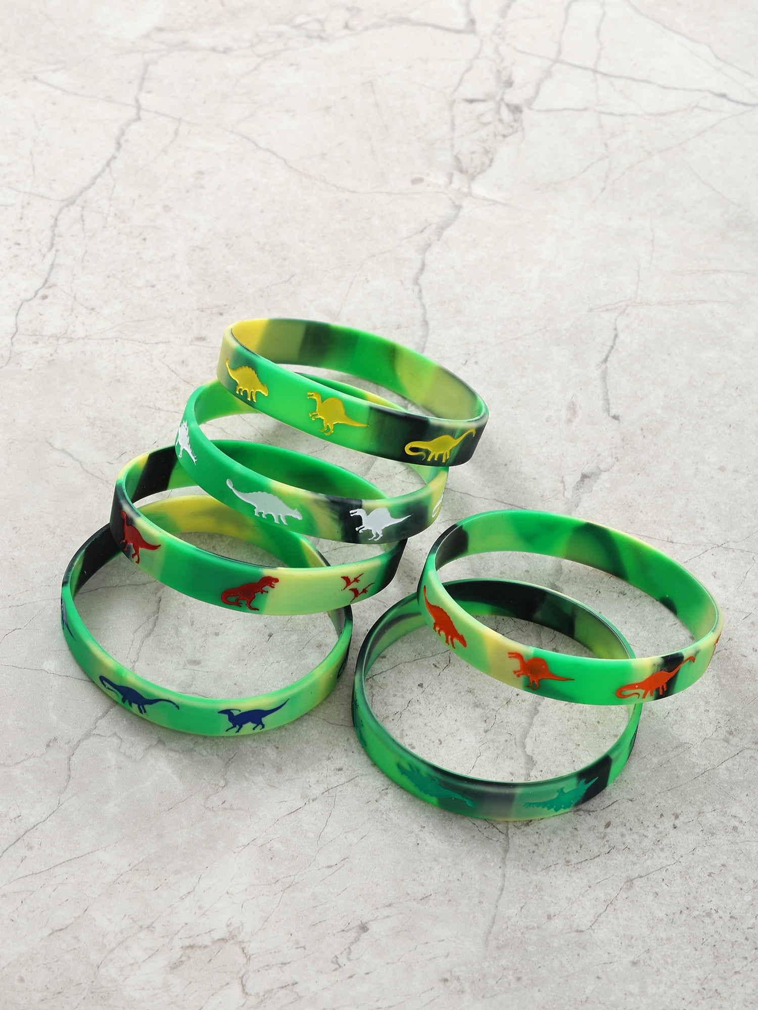 Wonder Nation Rubber Dinosaur Bracelets, Green, 6 Pieces