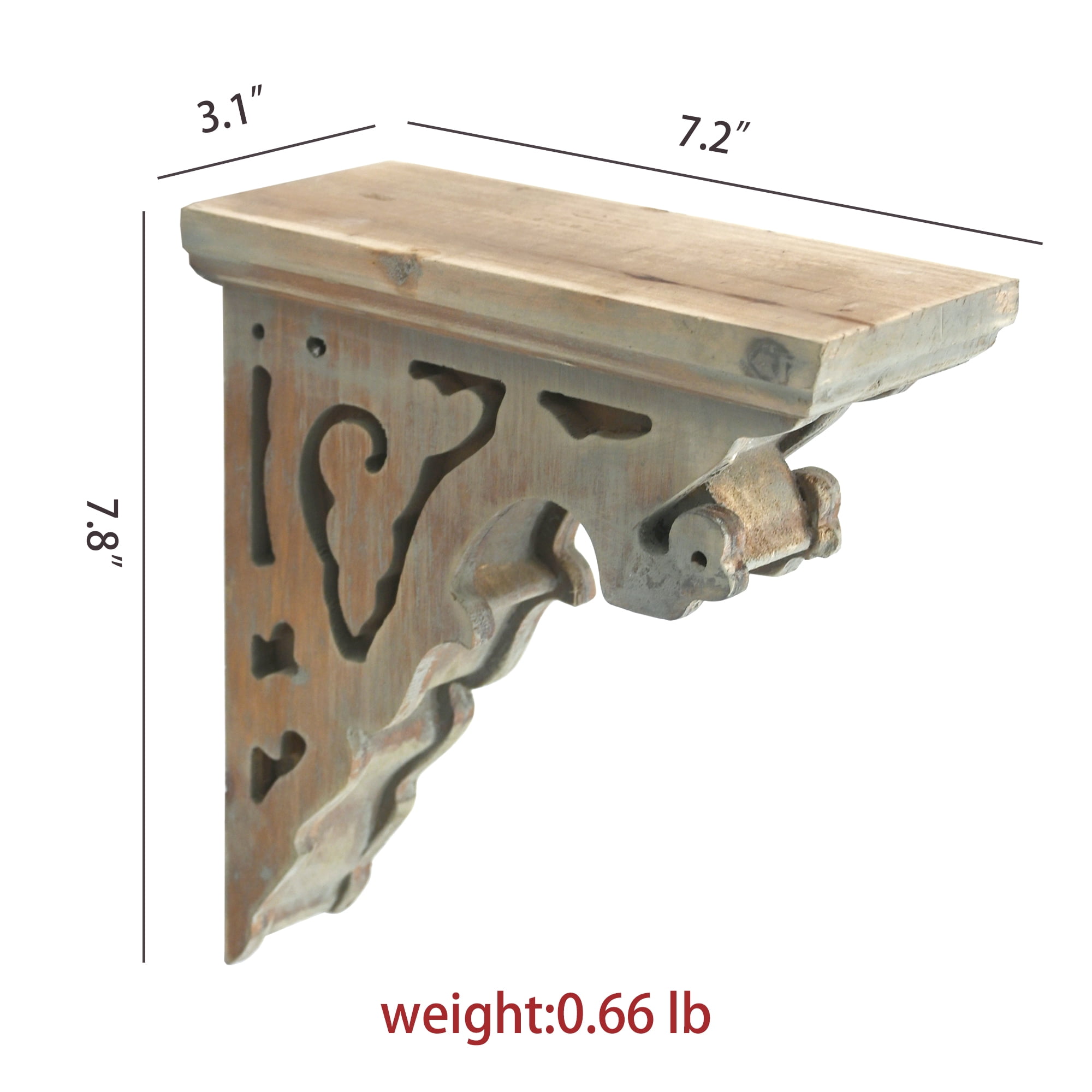 Wood Corbels Sets of 2 Wooden Shelf Brackets Corbels for Shelf Shabby Wood Corbel Brackets Vintage Style, 3.1" x 7.2" x 7.8"