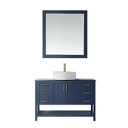 Modena 48” Vanity in Royal Blue with Glass Countertop with White Vessel Sink With Mirror