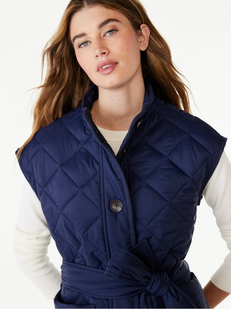Free Assembly Women's Quilted Vest with Belt, Sizes XS-XXL