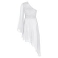 thumbnail image 4 of Xnihocha Women Praise Lyrical Dance Dress One Shoulder Asymmetrical Worship Dance Mesh Overlay Dress Ivory XL, 4 of 7