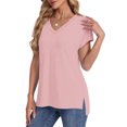 thumbnail image 7 of Summer Savings Womens Casual Tops, Xunlbb Women's Fashion Solid Color Slit Raglan Sleeve Short Sleeve Blouse V-Neck T-Shirt Tops(Light Pink,S), 7 of 7