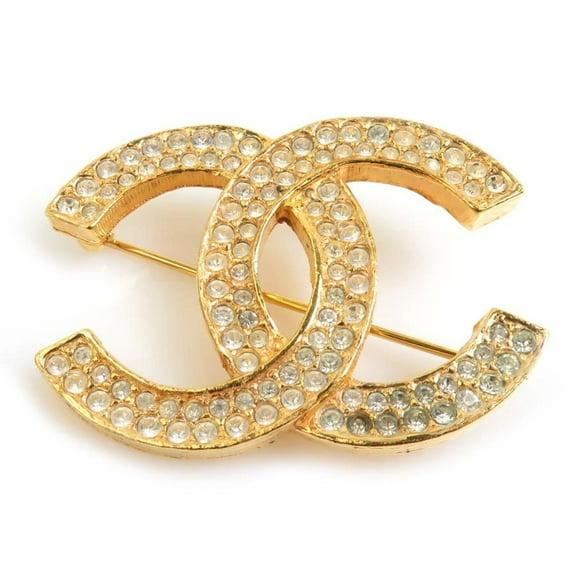 Pre-Owned CHANEL Coco Mark Metal Brooch with Rhinestones in Gold and Silver, Women's,... (Good)