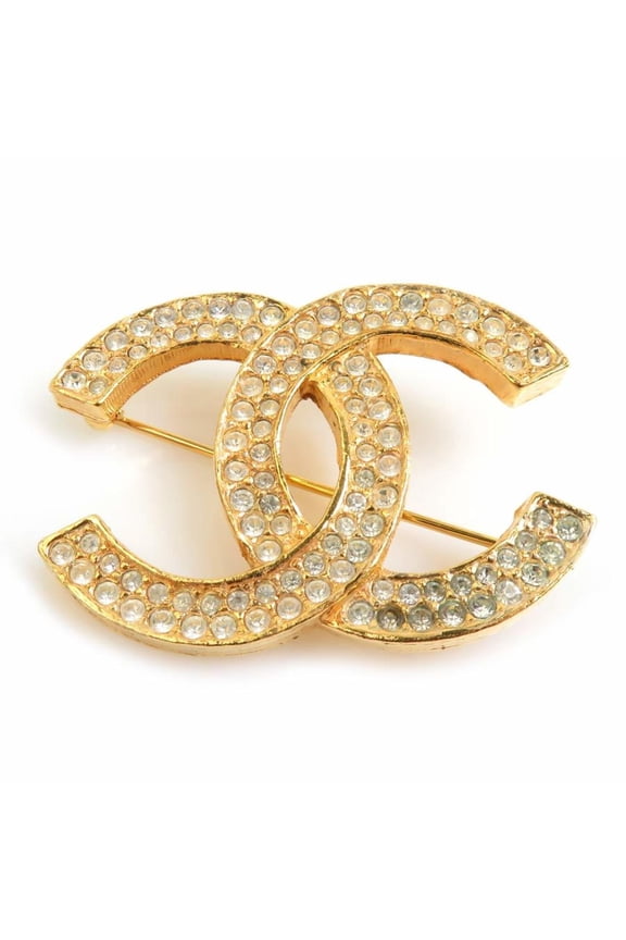 Pre-Owned CHANEL Coco Mark Metal Brooch with Rhinestones in Gold and Silver, Women's,... (Good)
