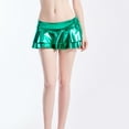 thumbnail image 4 of Bcresic Women's Shiny Flared Skirts Pleated Mini Skater Skirt Spsrkly Tiered Skorts Sexy Low Rise Dress Rave Party Performance Costume,Green,XX-Large, 4 of 8