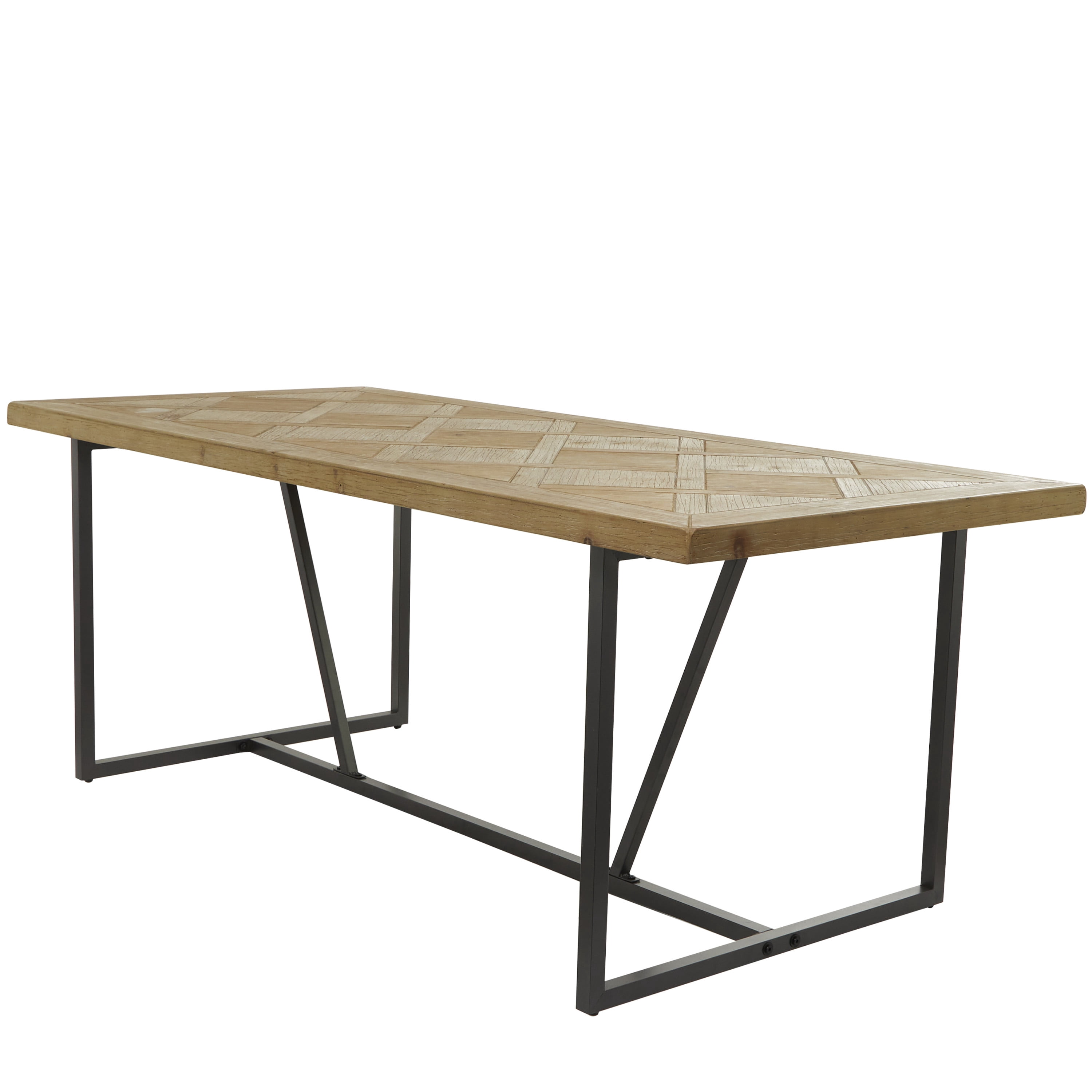 DecMode 76" x 30" Brown Wood Geometric Carved Dining Table with Black Metal Base, 1-Piece