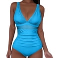 thumbnail image 2 of Enjoytime Womens One Piece Swimsuits Print V Neck Tummy Control Bathing Suit Adjustable Straps Ruched Slimming Swimwear, 2 of 8