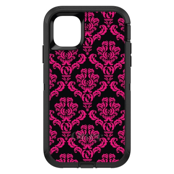 DistinctInk OtterBox Defender Custom Case for Apple iPhone 15 (6.1" Screen) - Floral Damask Pattern - Lightweight Grip