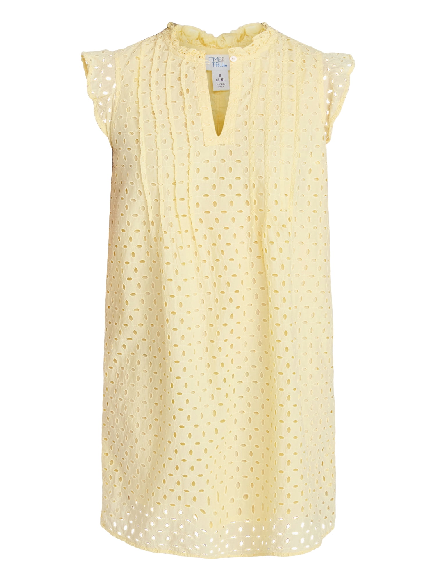 Time and Tru Women's Cotton Eyelet Mini Dress with Flutter Sleeves, Sizes XS-XXXL