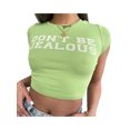 thumbnail image 1 of VISgogo Camisa de Mujer, Manga Corta Cuello Redondo Tops Letras Estampado Calle Casual Otoño Primavera Verano Crop Camisa Corta VISgogo  moda, 1 of 9