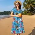 thumbnail image 4 of Easygdp Sharks Summer para Vestido Transpirable de Mujer, Vestido Suelto de Manga Corta con Pliegues y Bolsillos para el Verano, 4 of 6