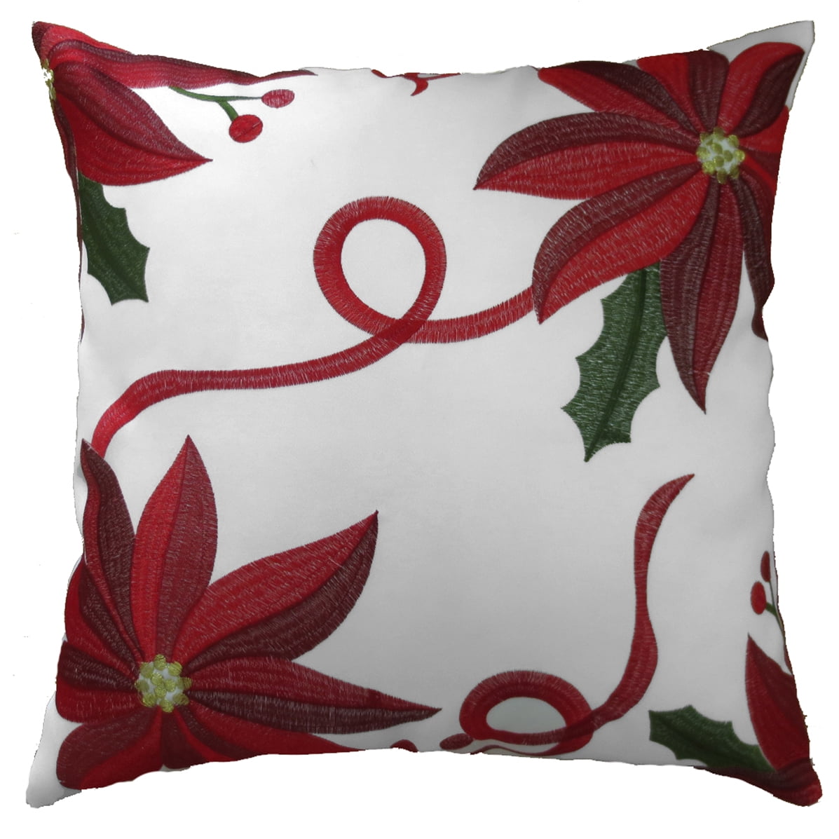 Decorative Christmas Embroidered Poinsettias Design Cushion Cover