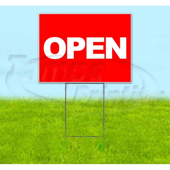 Open Red (18" x 24") Yard Sign, Includes Metal Step Stake