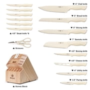 NULAS Knife Set, 17-Piece with Block & Sharpener, Kitchen Knife Set, Dishwasher Safe High Carbon Stainless Steel, Non-Stick Anti-Rust Coating, Beige