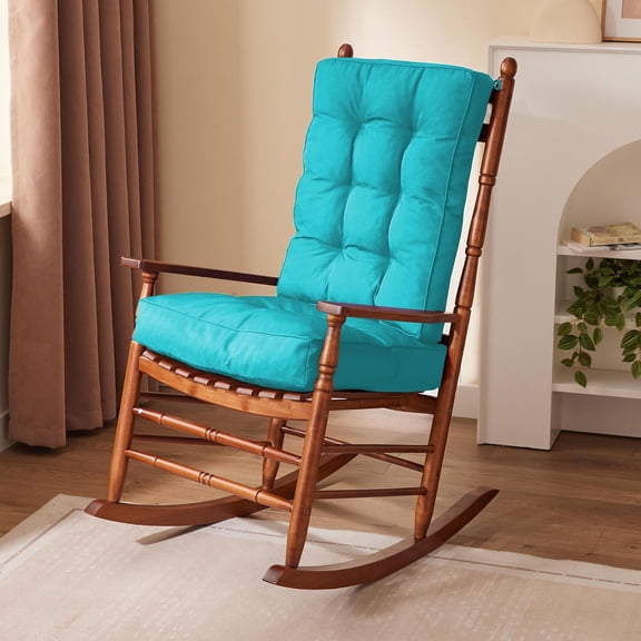 Rocking Chair Cushion Set, Waterproof and Fade-Resistant Patio Chair Cushions, Tufted Chair Pads for Rocker Furniture, 17x17 Inch, Indoor/Outdoor Seat Cushions with Ties, Teal Blue