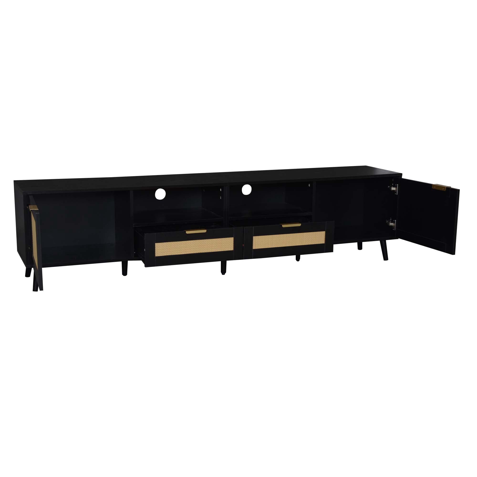 Aukfa Rattan TV Stand for TVs up to 85", Farmhouse Media Console for Living Room Bedroom,Black