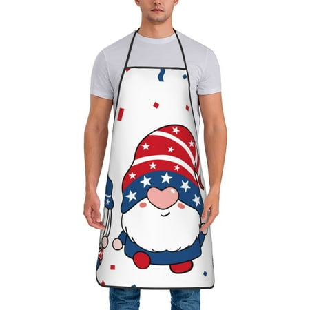 

Jgfou Gnome Independence Day Print Anti-fouling Apron for Men Women Waterproof Oil-Proof Kitchen Apron with Adjustable Straps Pocket and No-Pill No-Fade Fabric