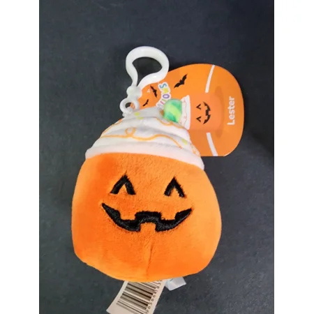 Squishmallows Halloween Squad 2023 Lester the Pumpkin Spice Latte Clip-on 3" NWT