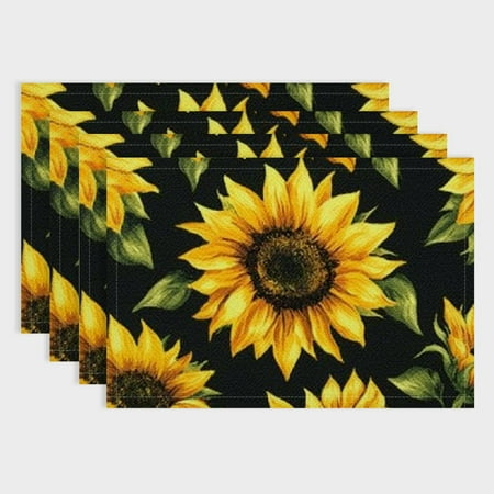 

Pratyus Sunflower Linen Cloth Placemats for Dining Tables - Set of 4 Hard Paper Table Decor for Birthday Parties Christmas Restaurants Buffets & Home Decoration 18x12in